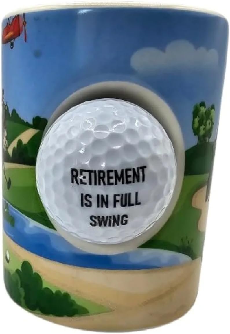 solo-pro master your game Unique Novelty Happy Retirement Gift Golf Porcelain Mug Cup Real Golf Ball Embedded