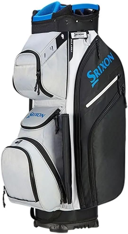 Srixon, Premium Cart Golf Bag, 14 Club Divider, 11 Zipper Pockets including a Velour-lined Valuable an Insulated Coller Pocket, Score Card, Pen Divot Holders, Cart Lock Bottom Base, GREY/BLACK