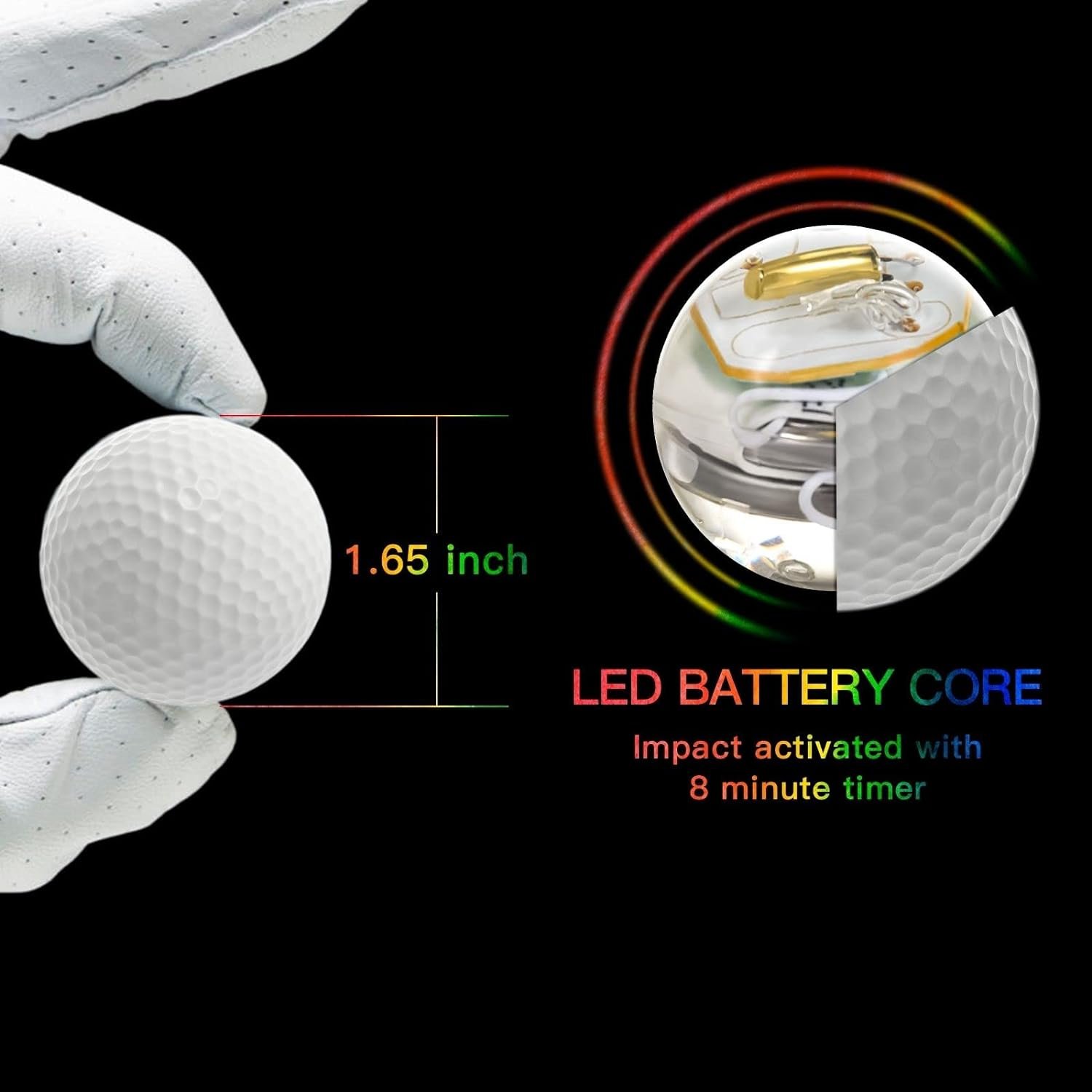 SUOHUI Glow In the Dark Golf Balls, Long Lasting Bright LED Golf Balls, 6 Colors Personalized Golf Balls Gift 6 Pack