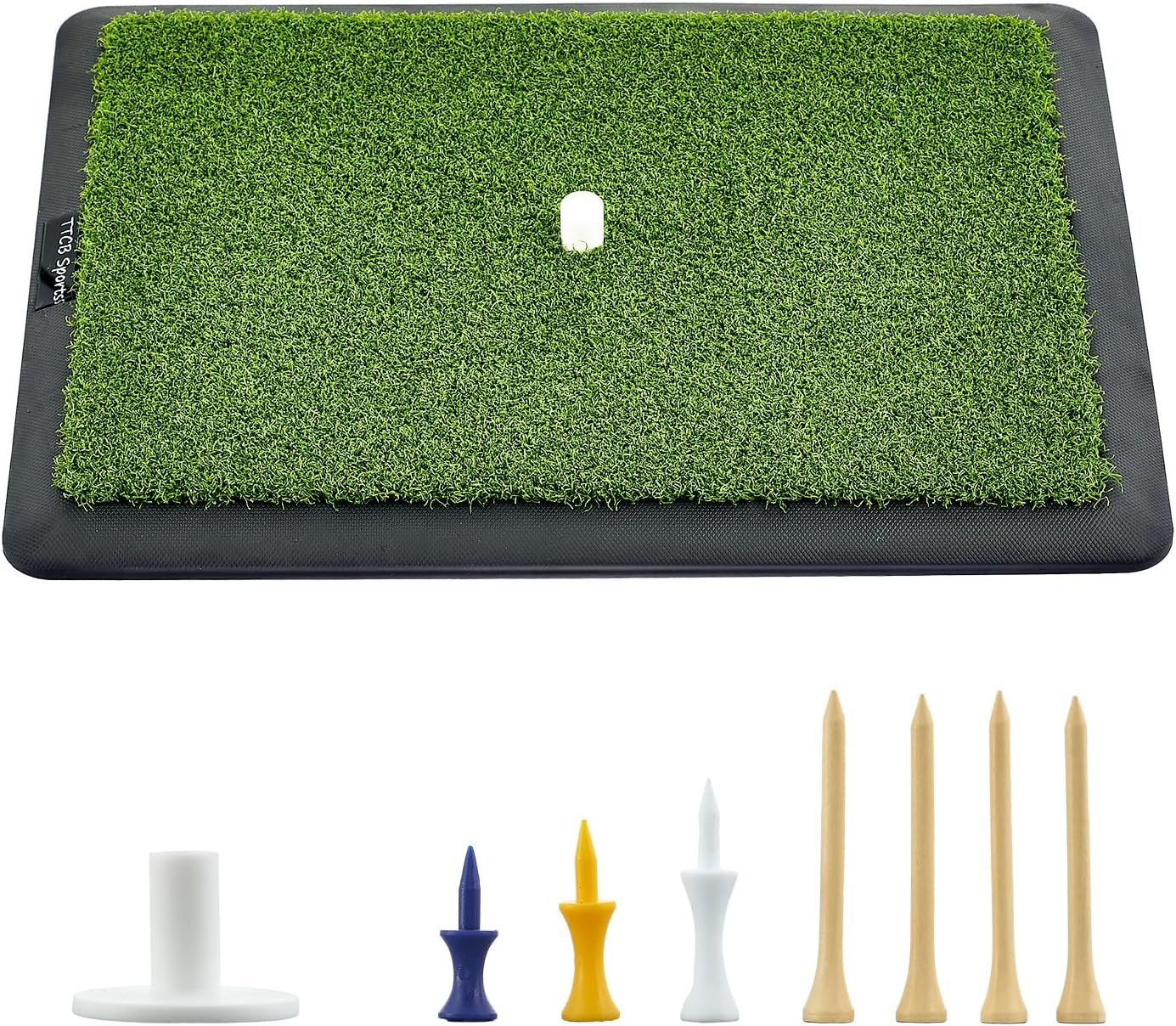 TTCBSPORTS 13X 17 Synthetic Turf Golf Mat, Thickened Rubber Base Golf Practice Mat，Golf Swing Practice Mat for Golf Practice, 1 Rubber Tee and 7 Plastic Tees