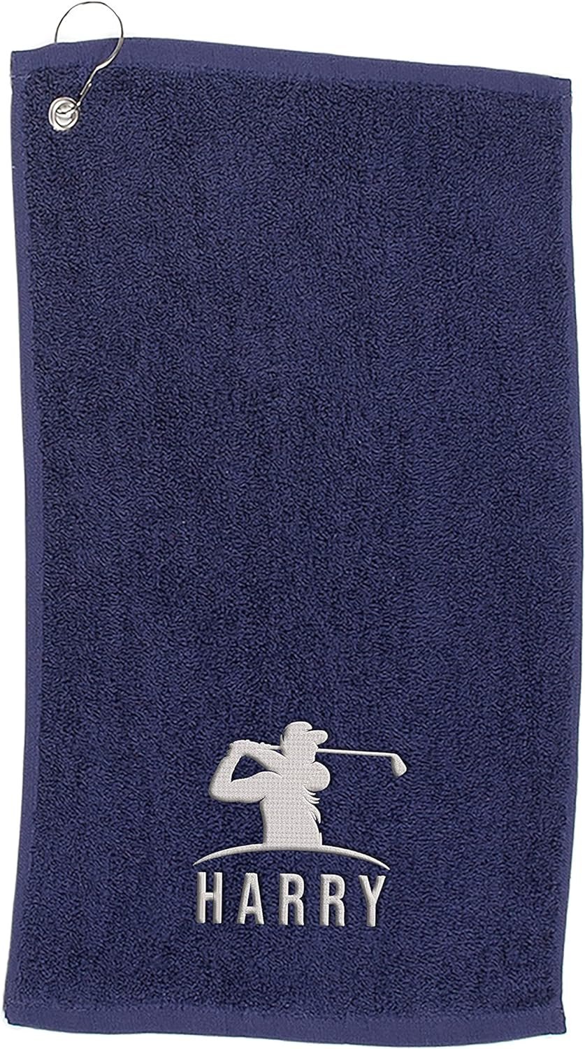 Varsany Personalised Golfer Golf Towel – Embroidery and Clip 100% Ringspun Cotton Golf Accessories - Dad Golf Gift - Fathers Day Golf Gift