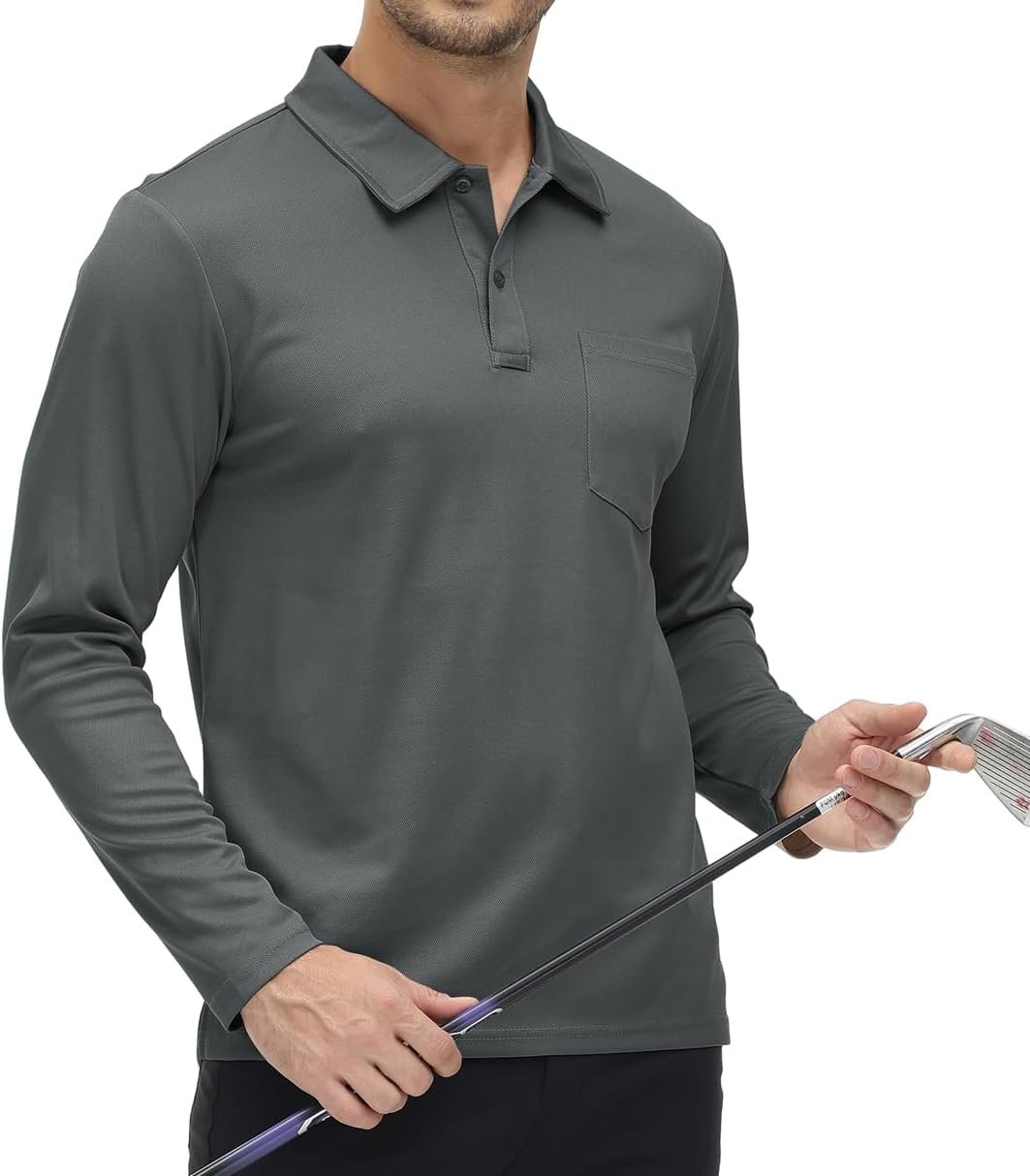 YSENTO Mens Golf Polo Shirts Long Sleeve Golf Tops Quick Dry Breathable Casual Workwear Tennis Polo T-Shirts