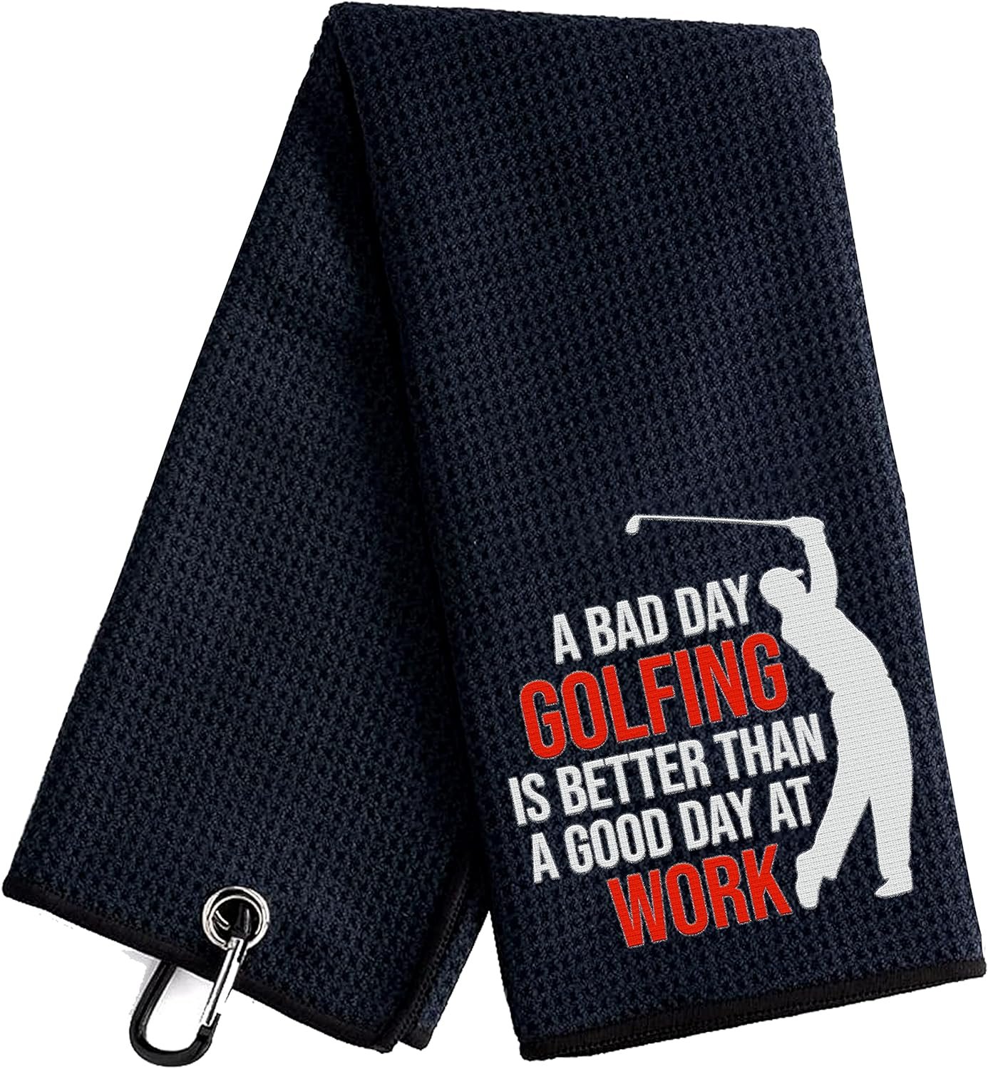 ZAKSEM A Bad Day of Golf is Better Than a Good Day at Work Funny Black Golf Towel, Embroidered Golf Towels for Golf Bags with Clip, Golf Towel for Men, Dad, Husband Golf Fan Birthday Gifts