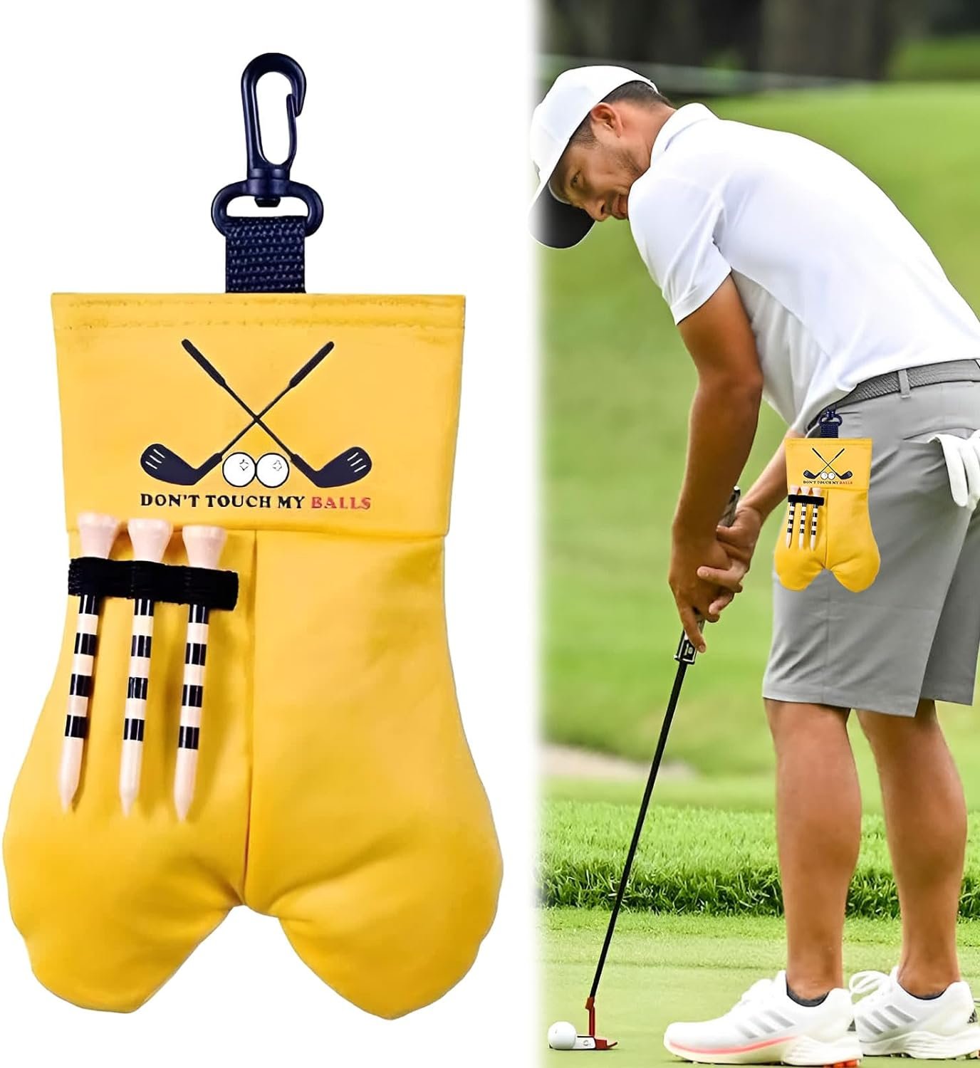 Golf Ball Bag Funny,1 PCS Personalised Golf Ball Bag Sack Golf Ball Storage Bag Golf Tee Bag Pouch Portable Holder Bag with Hanging Clip Buckle Carrier Pouch Waist for Sports Golfing Accessories