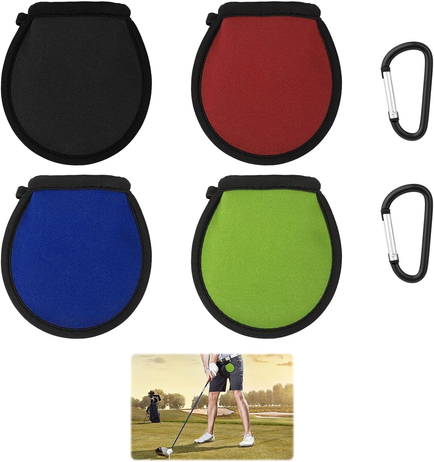 Golf Ball Cleaner Pouch, 4Pcs Golf Ball Washer Bag with Carabiner Clips, Golf Ball Cleaner Pouch, Suitable for Golfers and Outdoor Golf Courses, Perfect for Keeping Golf Balls Clean