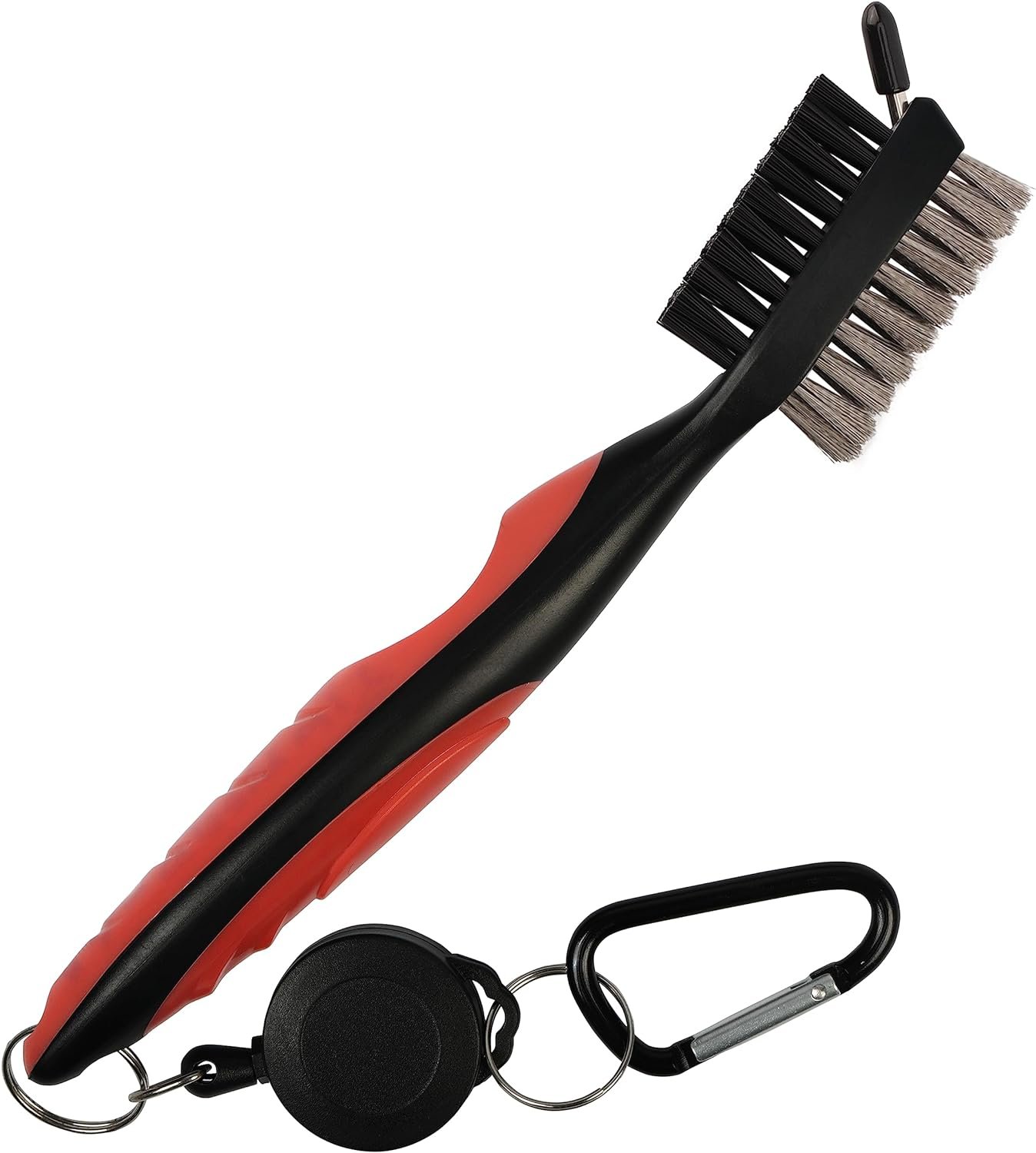 KV GOLF Golf Club Brush and Groove Cleaner Dual Sided Nylon  Steel Brush With Spike for Cleaning Club Face  Groove - With Loop Clip (Carabiner) For Easy Hanging on Golf Bag - Ergonomic Design