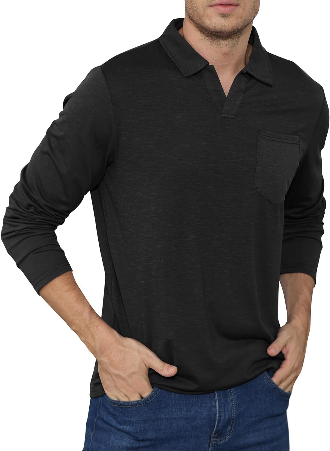 Mens Polo Shirts Classic Golf Tennis T Shirts Casual Long Sleeve Tops