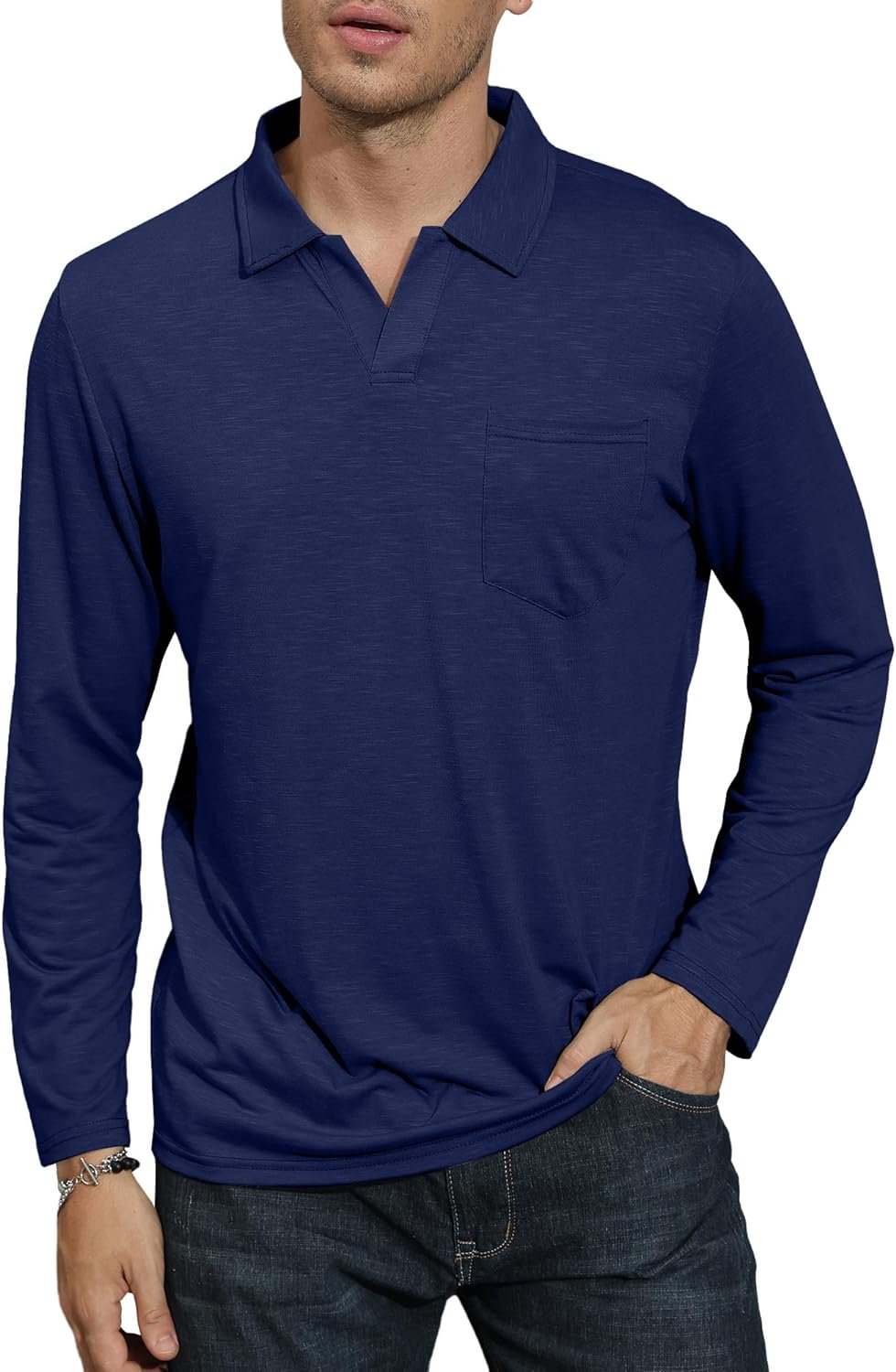 Mens Polo Shirts Classic Golf Tennis T Shirts Casual Long Sleeve Tops