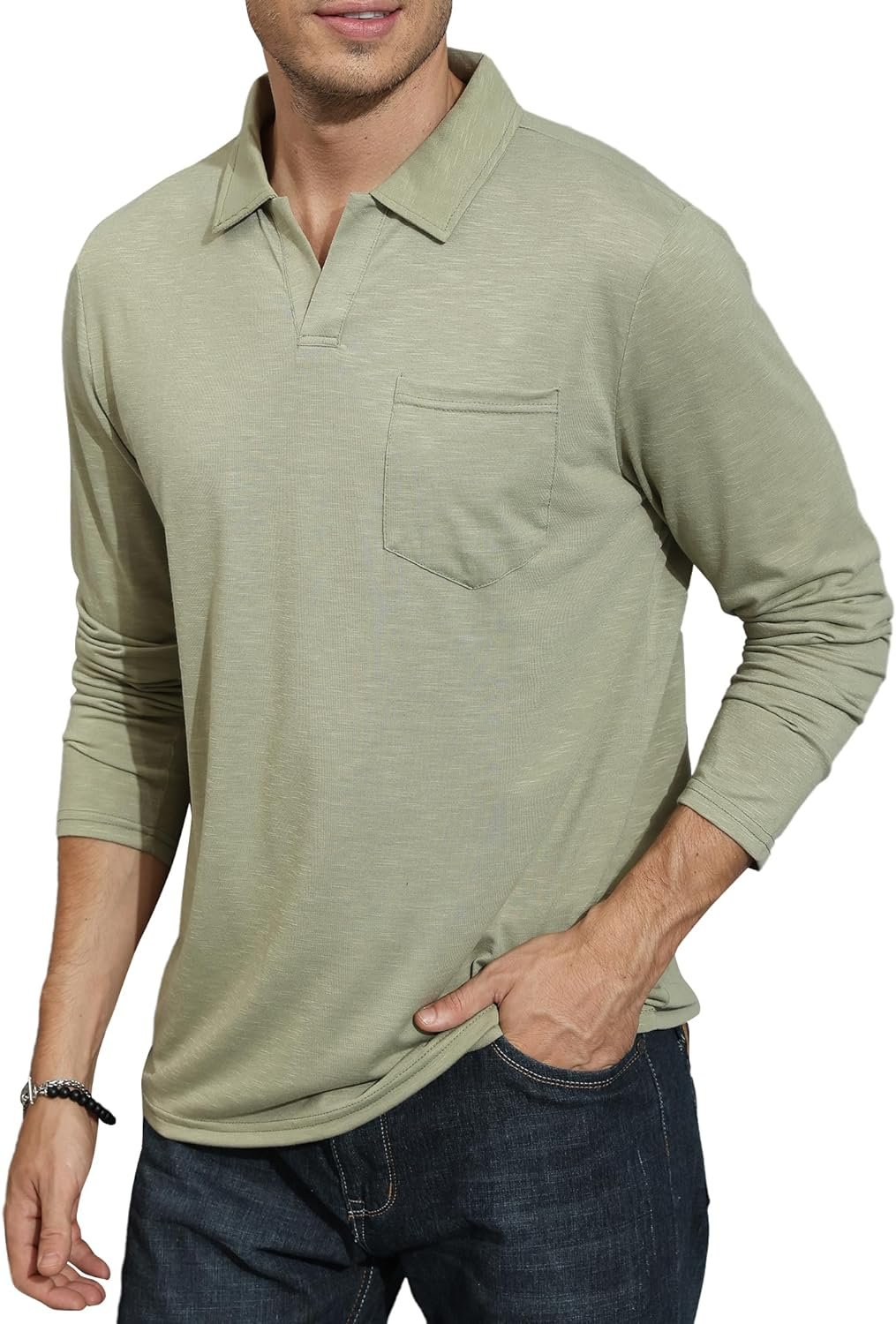 Mens Polo Shirts Classic Golf Tennis T Shirts Casual Long Sleeve Tops