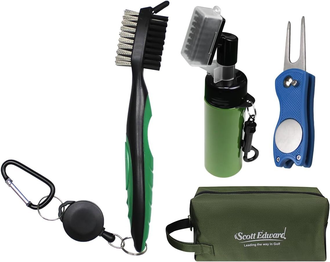 Scott Edward Golf Essentials Kit Tool Accessories Bag Kit Comes with Golf Cleaning Brush, Golf Accessories Bag, Golf Water Brush, Golf Divot Repair Tool, Perfect Golf Accessories for Men and Women