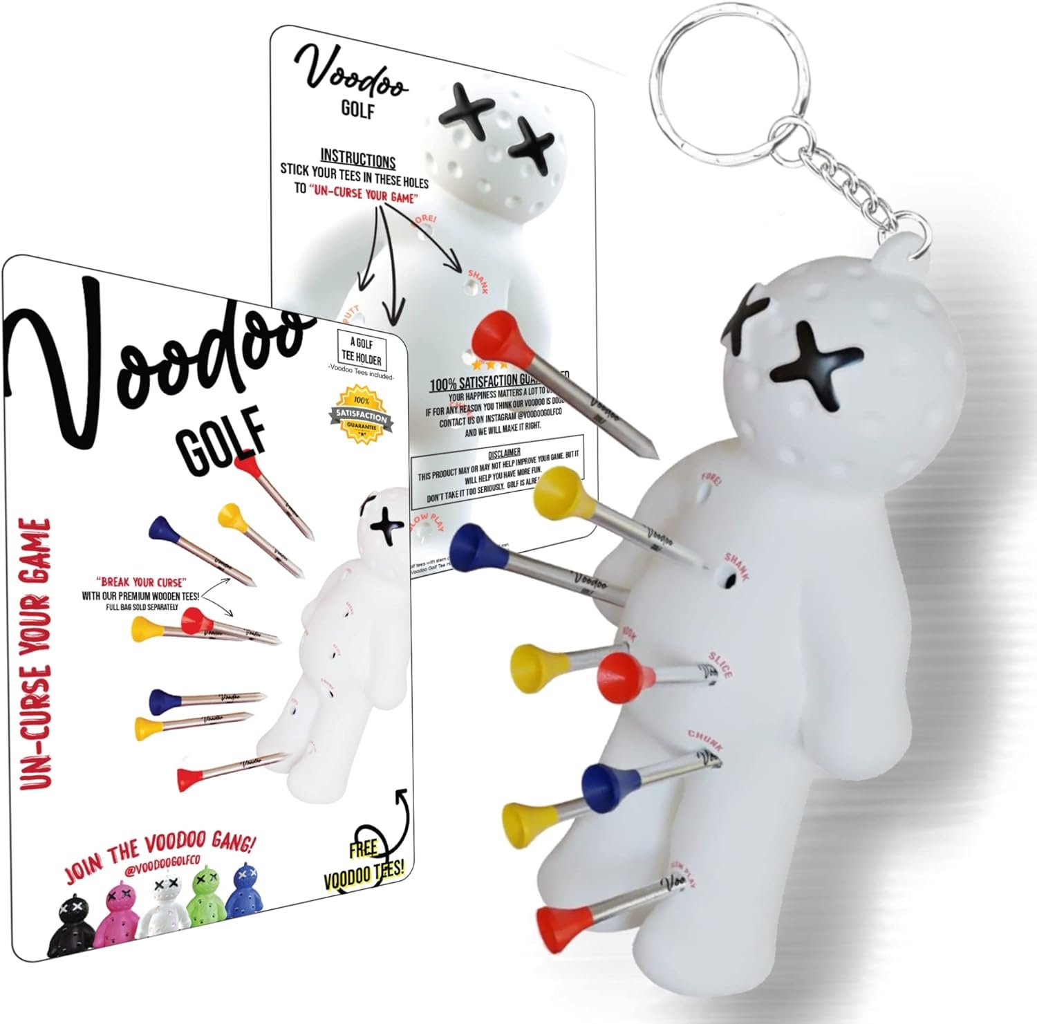 Voodoo Golf Ball Tee Holder | Novelty Keychain Accessory for Bag | Gifts for Men | Fits 3 1/4, 2 3/4, 1 1/2 Tees