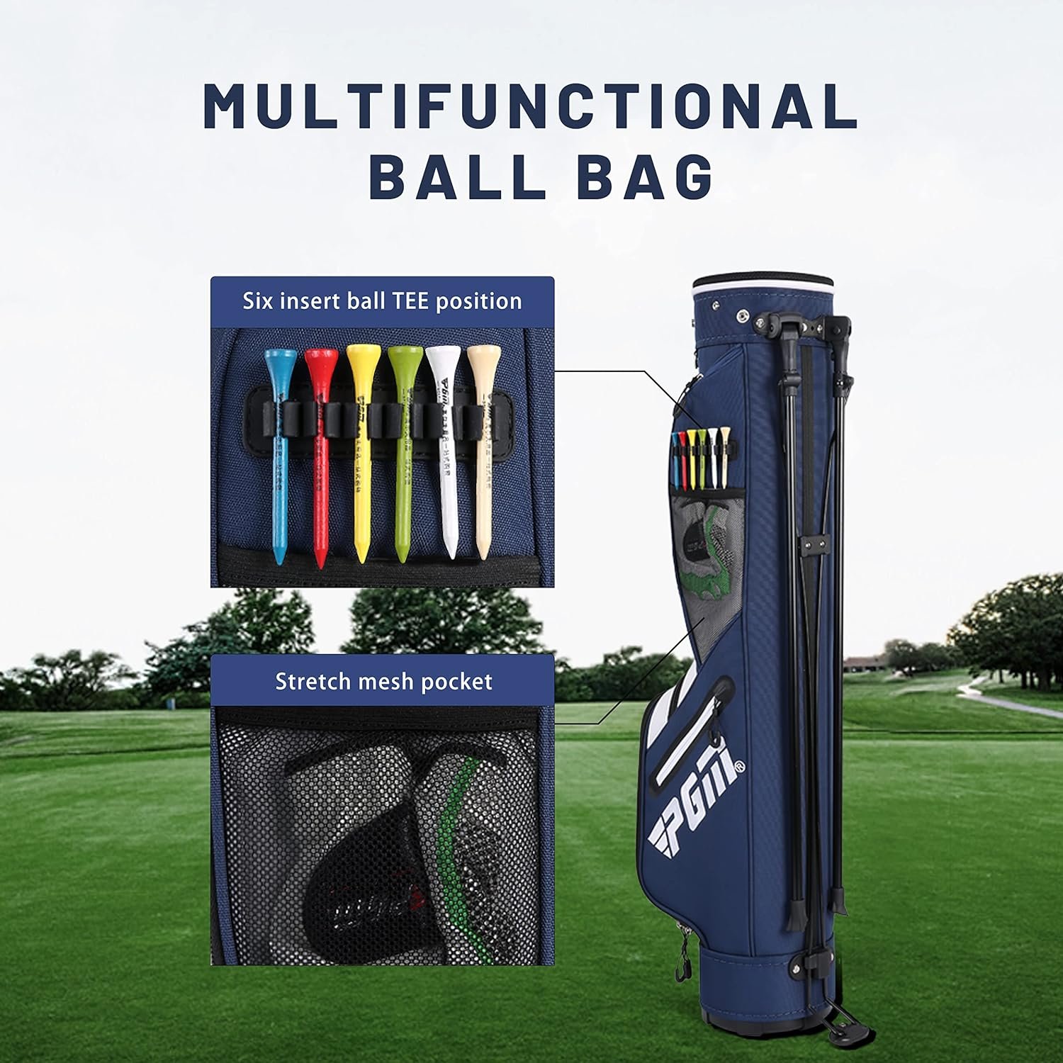 PGM Golf Stand Bag - Water-Repellent, Easy to Carry, Durable, and Organized Golf Bag with 6 Ball-tee Slots and Pocket for Extra Storage, Portable Travel Bag with Padded Strap